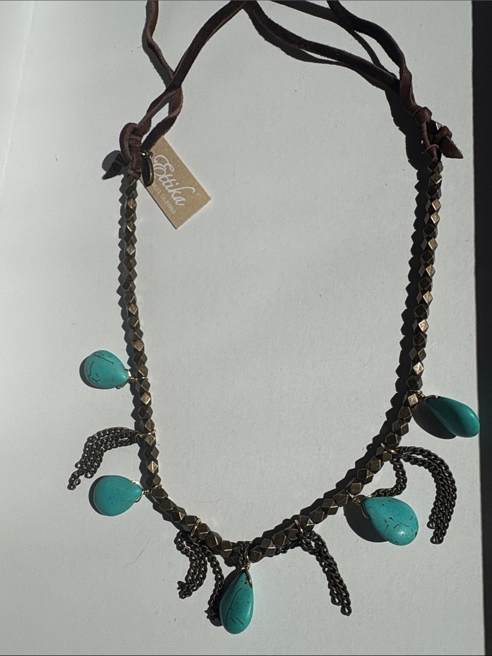 Ettika Boho Turquoise Teardrop Necklace on Beaded Suede Cord NWT
